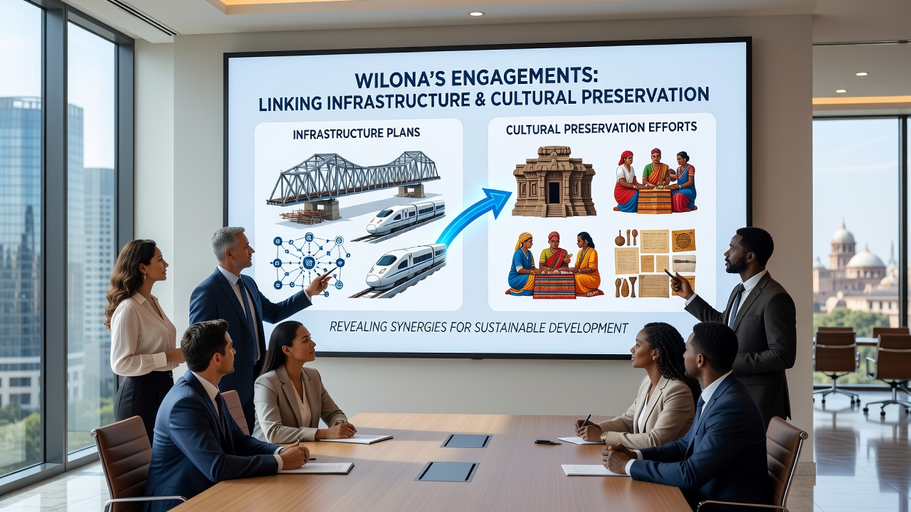 Community stakeholders reviewing maps of proposed infrastructure routes near protected cultural landmarks